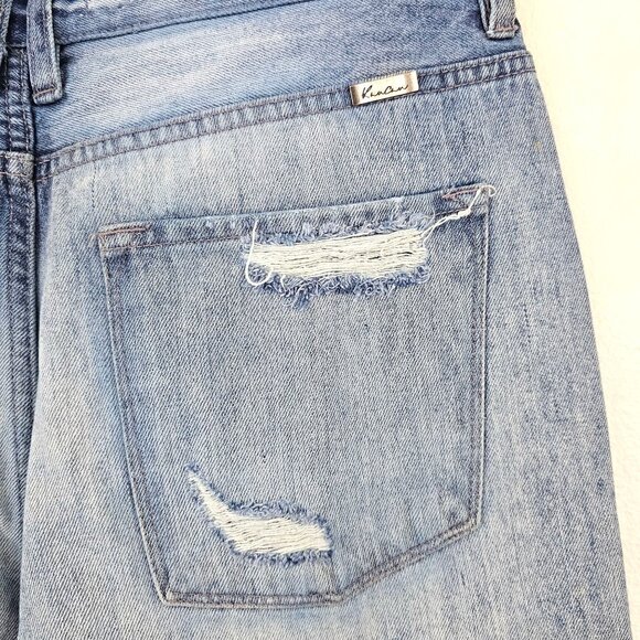 KanCan Women Sz 29 High Rise 90's Flare Distress Jean Blue Wash Denim Button Fly - Picture 7 of 11
